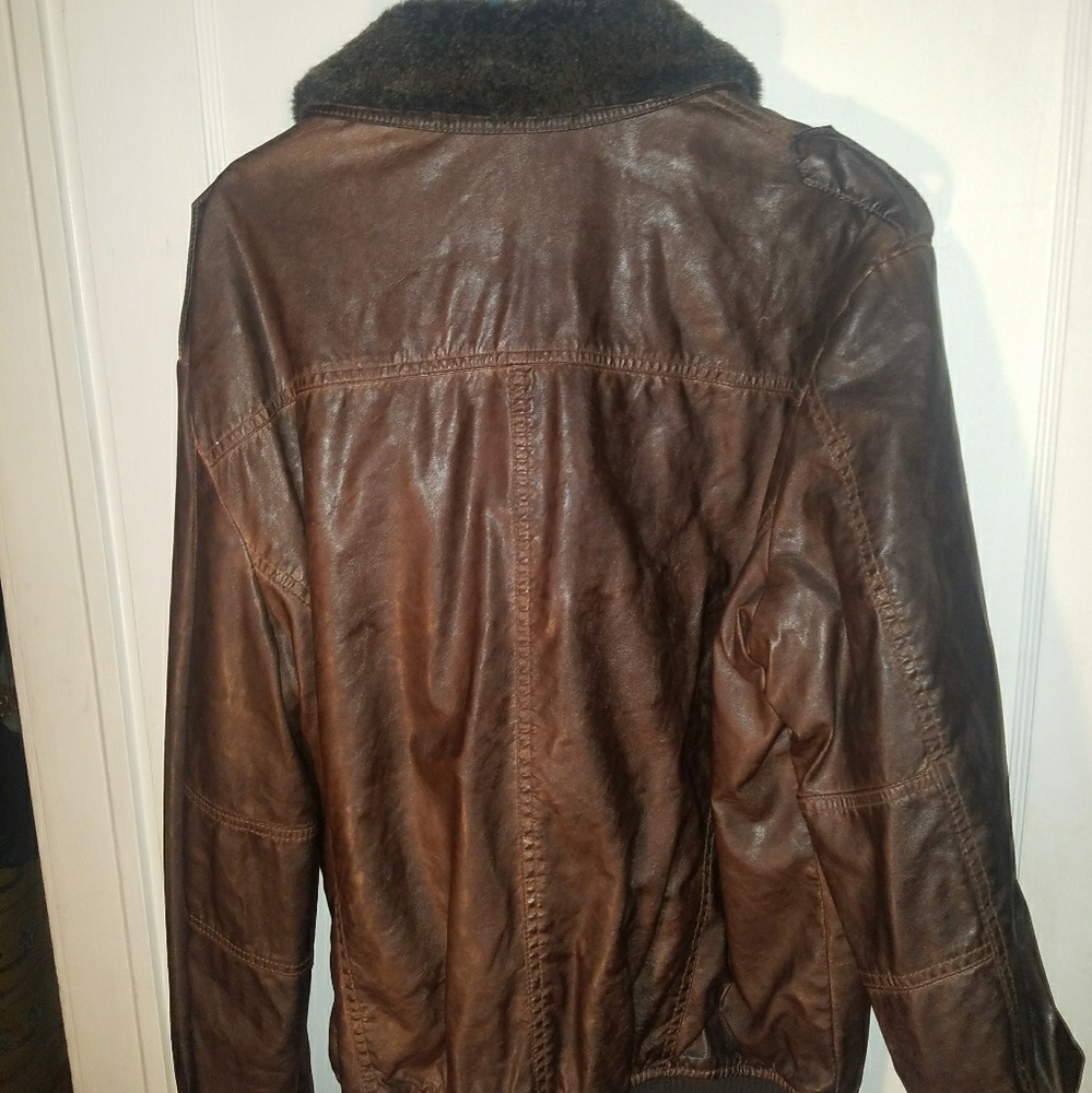 Nautica brown leather bomber jacket